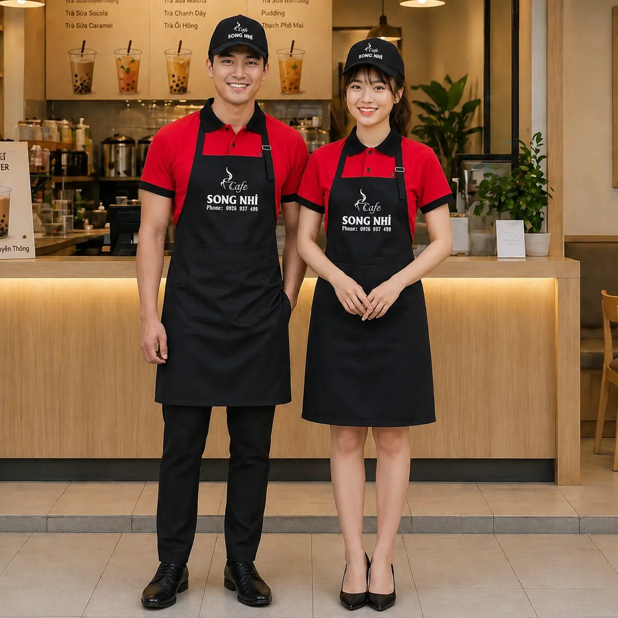 Áo thun cổ tròn kèm tạp dề