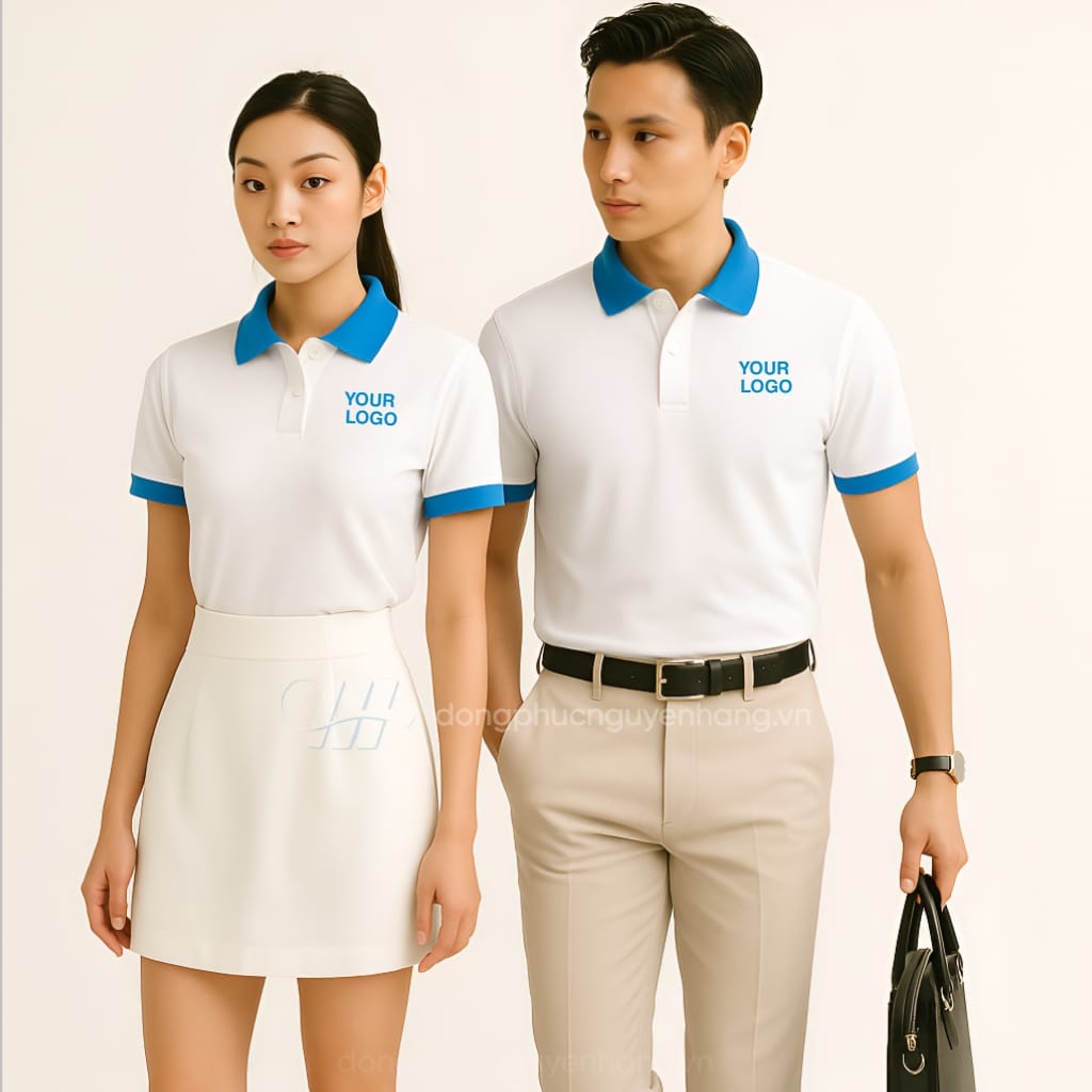 Đồng phục polo trắng phối xanh ya