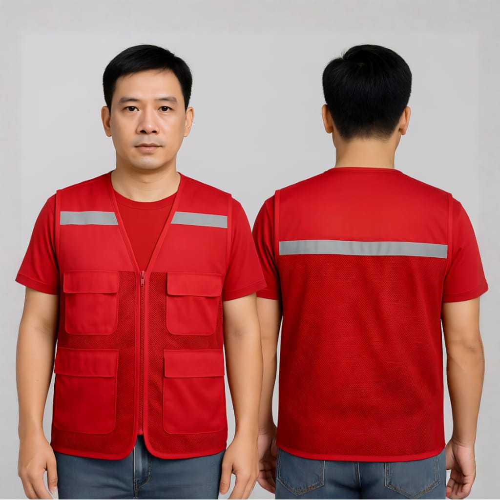 Áo bảo hộ gile phản quang màu đỏ