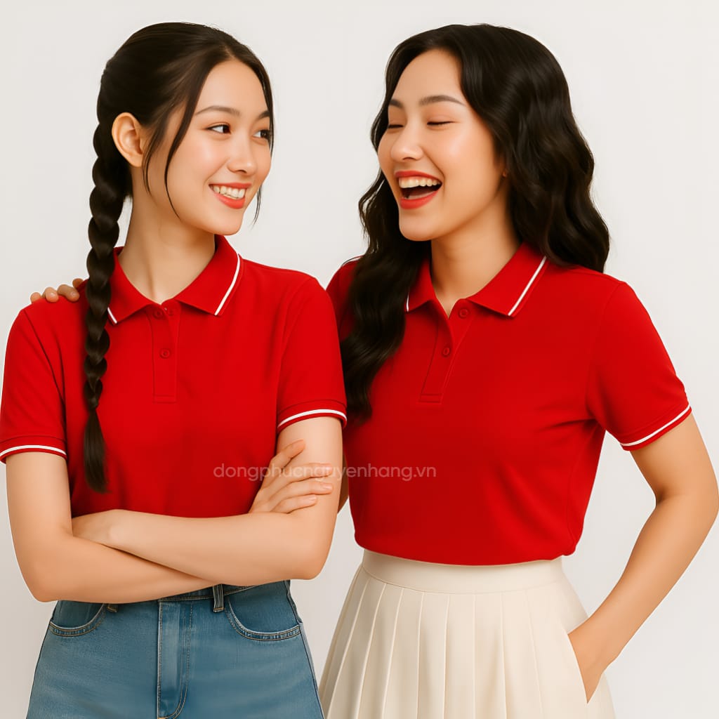 Áo polo màu đỏ viền trắng