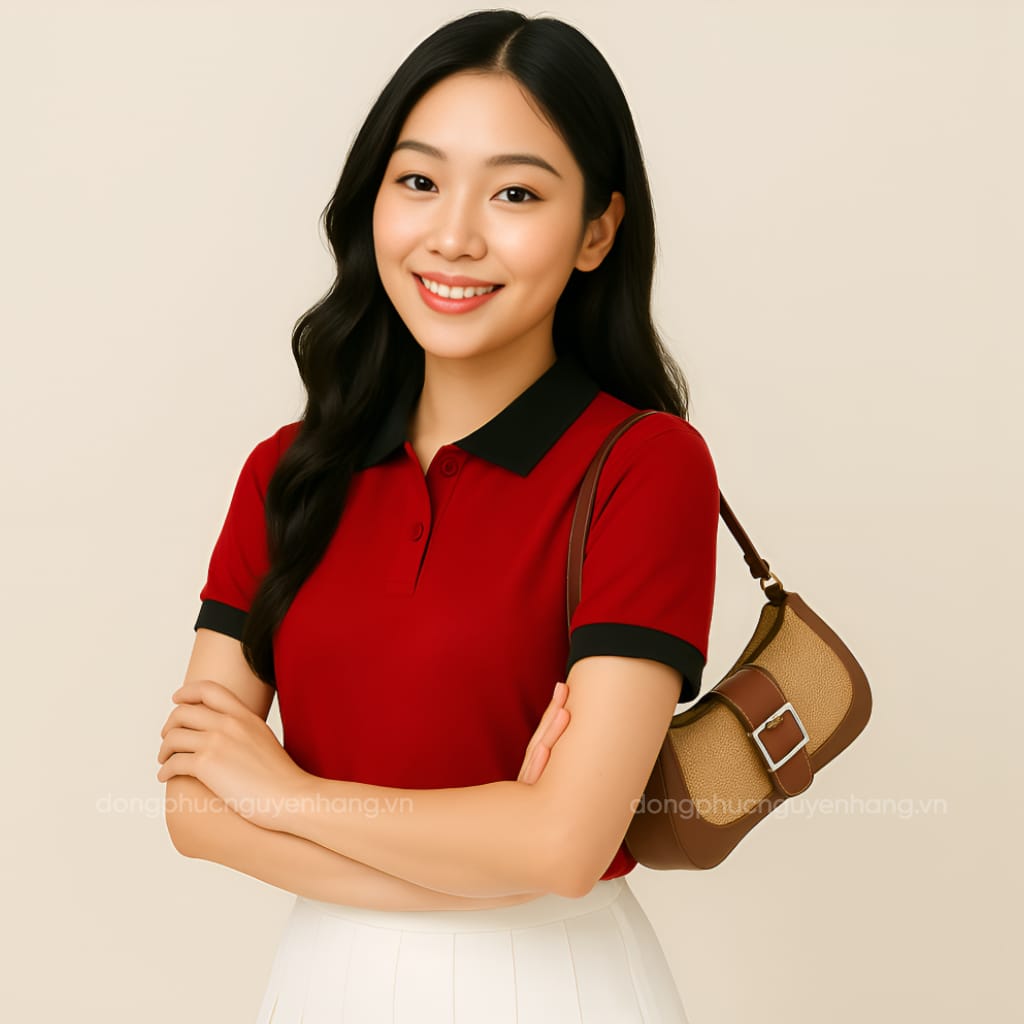 Đồng phục polo màu đỏ bo đen