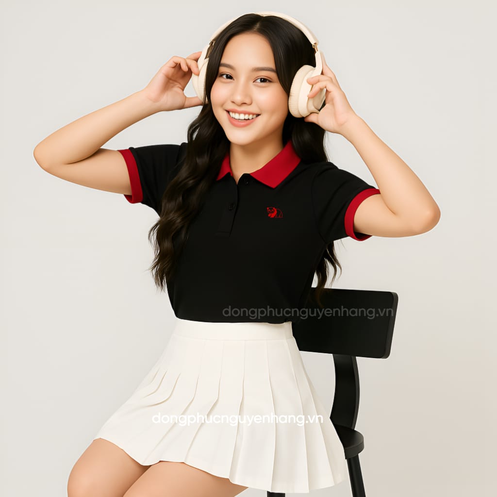 Áo polo màu đen bo đỏ