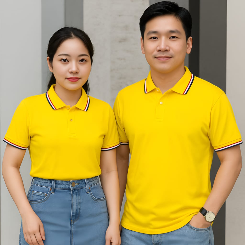 Đồng phục polo vàng in logo theo yêu cầu