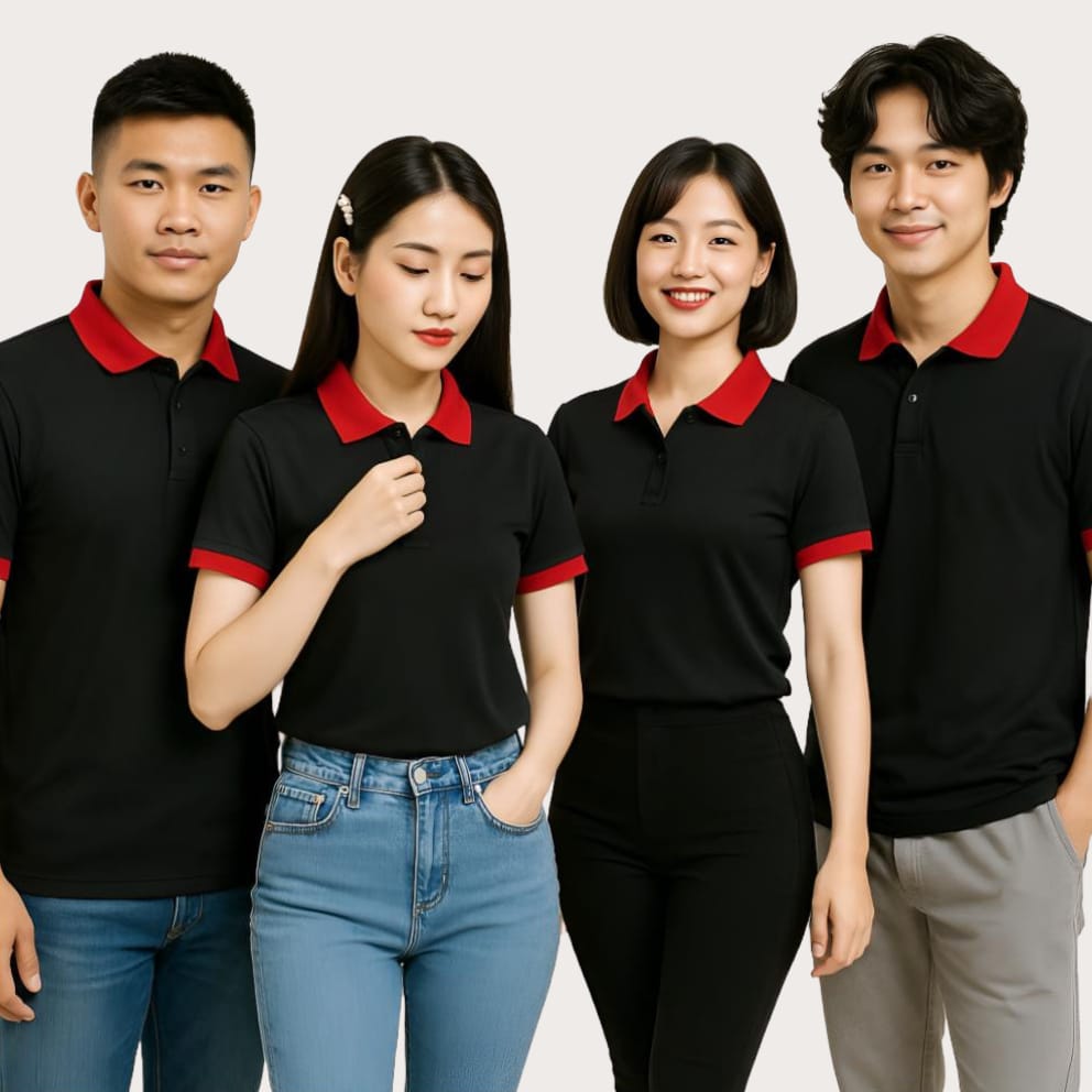 Áo polo màu đen bo đỏ