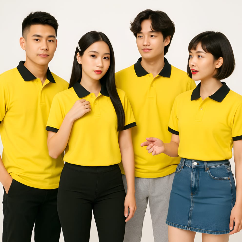 Áo Thun Đồng Phục Polo màu vàng bo đen